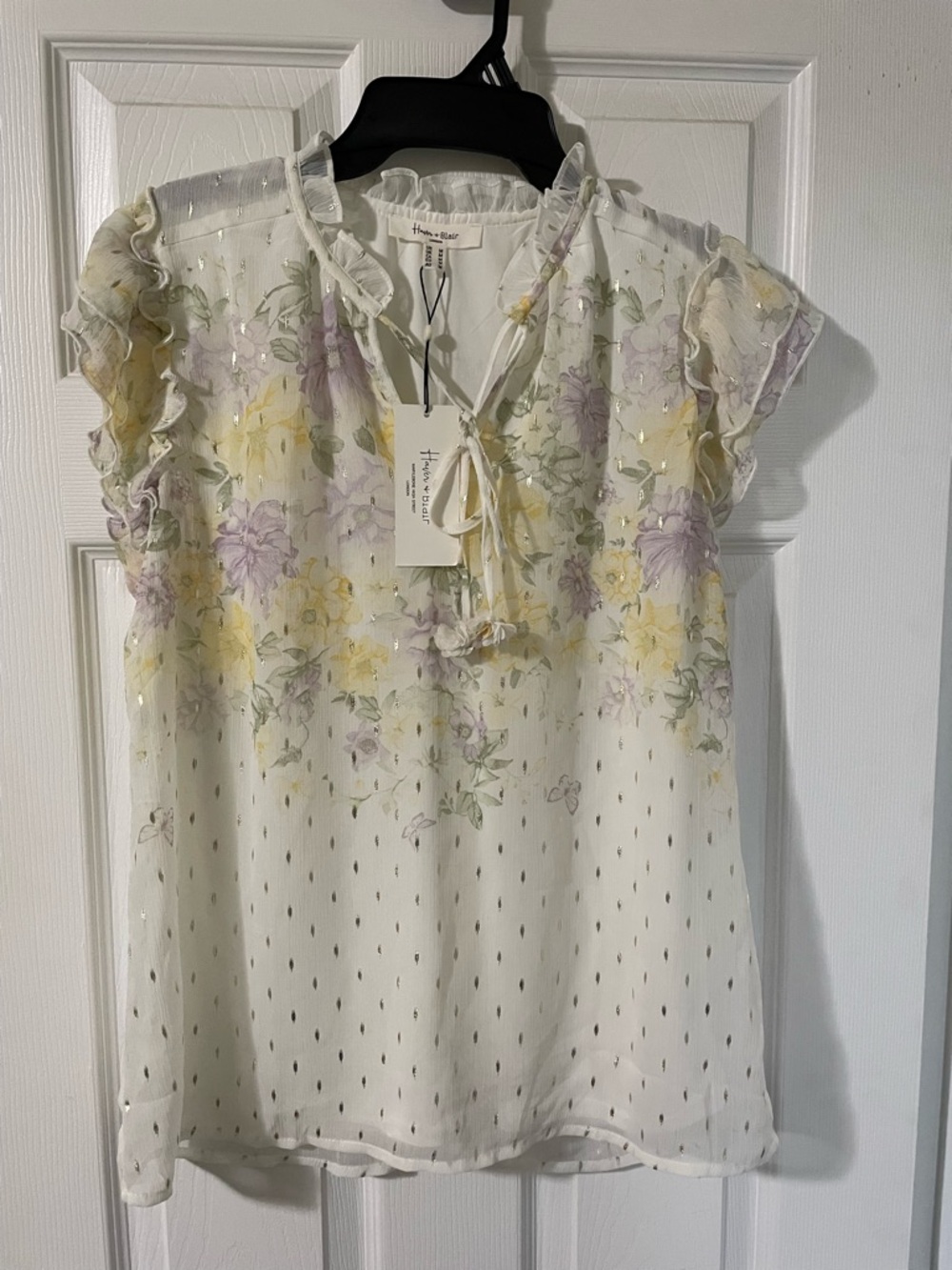 🌸 NEW Haver & Blair London Floral Ruffle Sleeve Top in Cream Size Medium